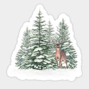 Christmas winter forest with deer. Sticker